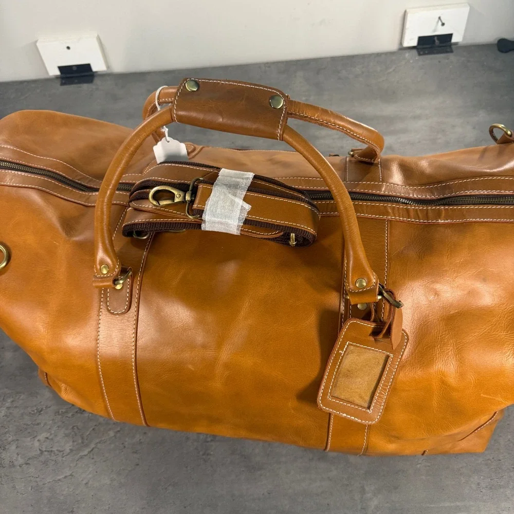Denver Leather Craft Dutch Duffel Bag Mens Large Tan Leather Weekend Travel